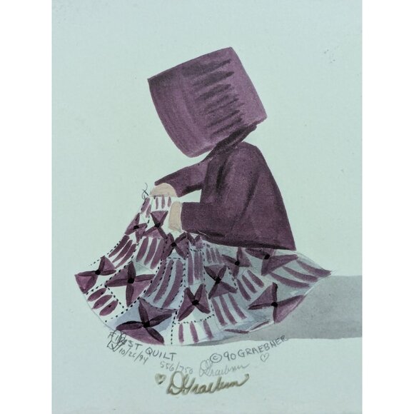 DIANE GRAEBNER First Quilt LITHO PRINT 1990 SIGNED # 556/750 Framed AMISH - Picture 3 of 4